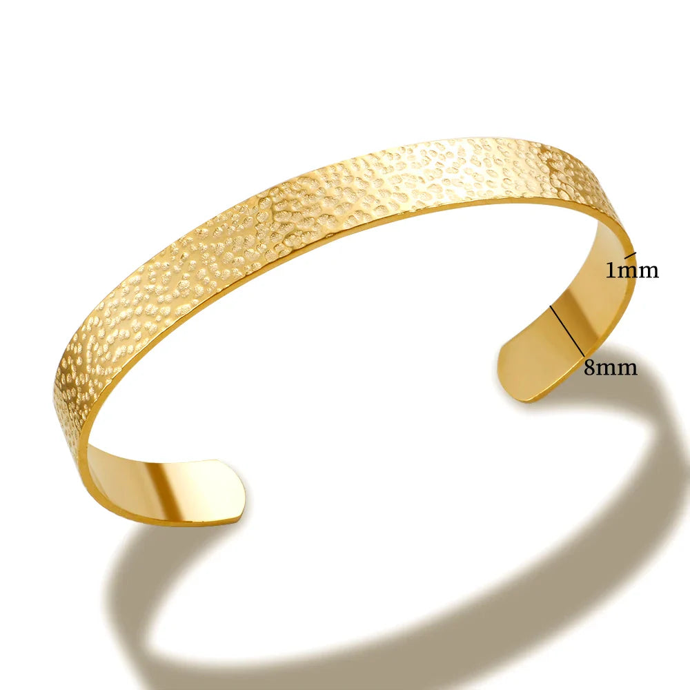 Stainless Steel Gold Color Thick Tube Open Bangle For Women