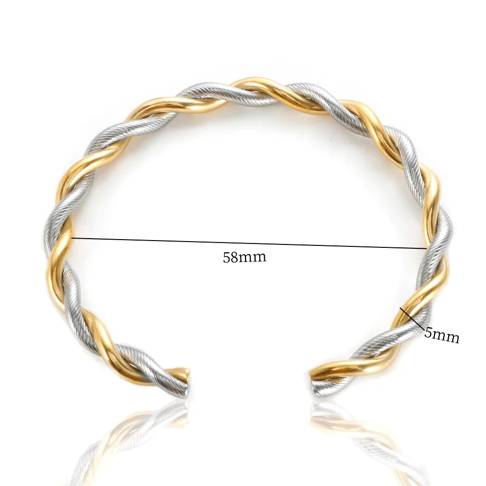 Stainless Steel Gold Color Thick Tube Open Bangle For Women - 5mm MiX A / China