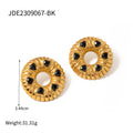 Stainless Steel Inlaid Black Zircon Bread Pattern O-shaped Earrings - JDE2309067-BK