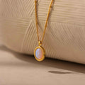 Stainless Steel Inlaid Opal Pendant Plated 18K Gold Necklace - electronic accessories