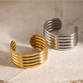 Stainless Steel Metal Ribbed Bangle Waterproof - JDB2403013