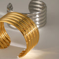 Stainless Steel Metal Ribbed Bangle Waterproof - JDB2403013