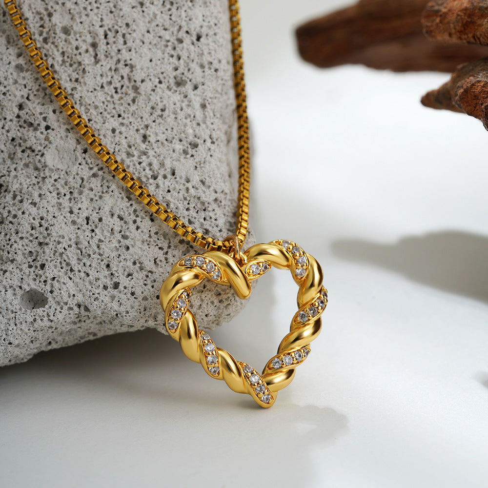 Stainless Steel Micro Inlaid Zircon Love Twist Necklace - Gold - electronic accessories