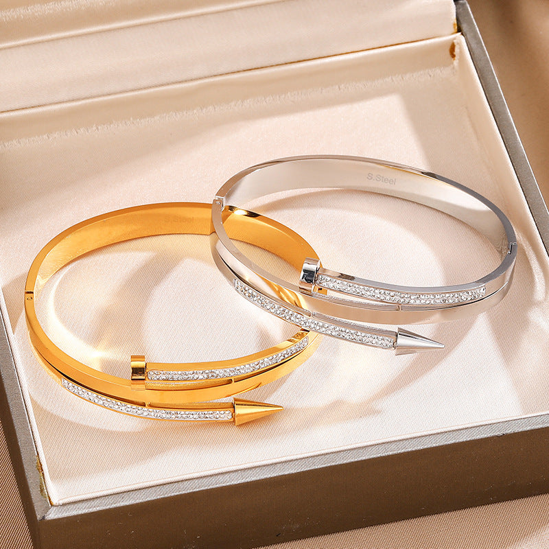 Stainless Steel Nail Rhinestone Bracelet - electronic accessories