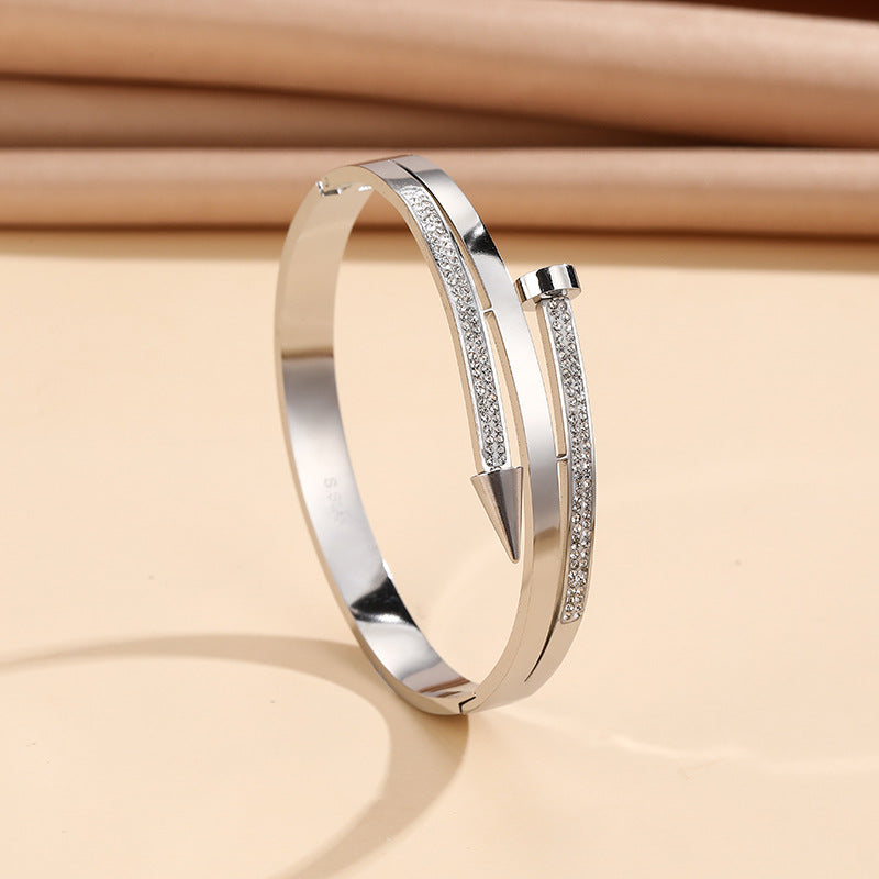 Stainless Steel Nail Rhinestone Bracelet - White - electronic accessories