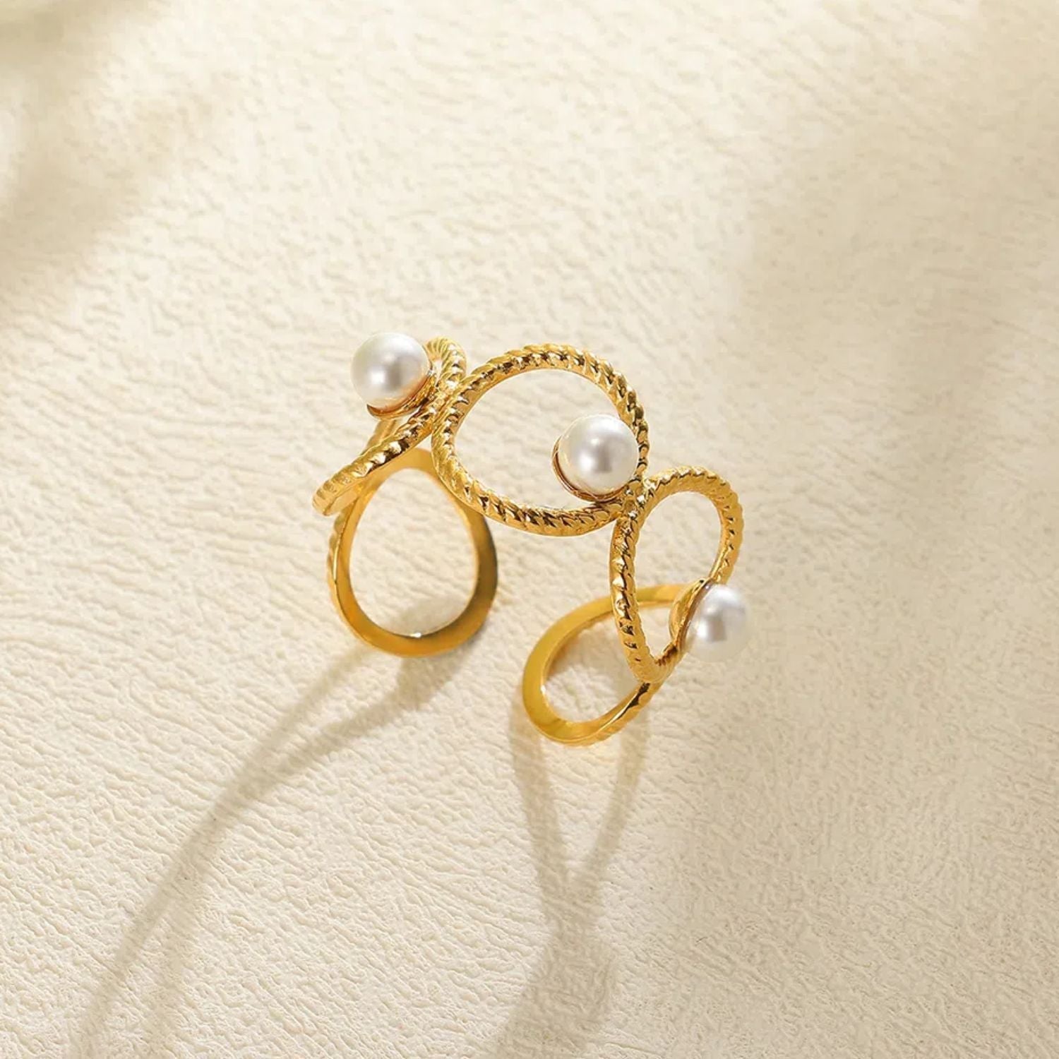 Stainless Steel Pearl Hollow Geometry Open Ring - Style 4 - electronic accessories