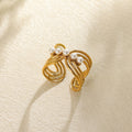 Stainless Steel Pearl Hollow Geometry Open Ring - Style 6 - electronic accessories