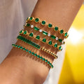 Stainless Steel Rectangular Green Zirconia Chain Bracelet