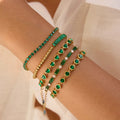 Stainless Steel Rectangular Green Zirconia Chain Bracelet