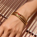 Stainless Steel Red Natural Stone Three Layer Hollow Bracelet