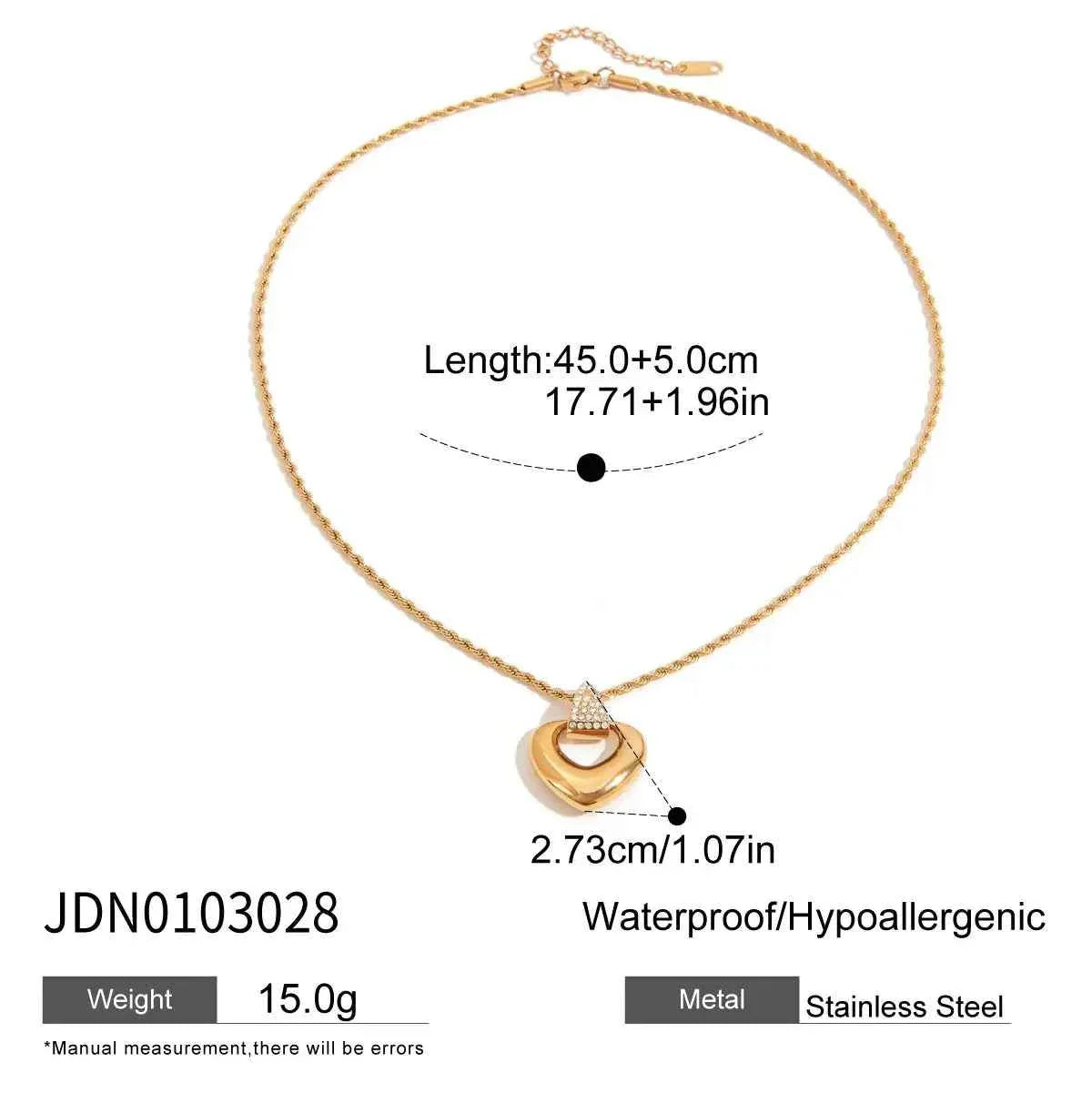 Stainless Steel Rhinestone Heart Hollow Pendant Necklace