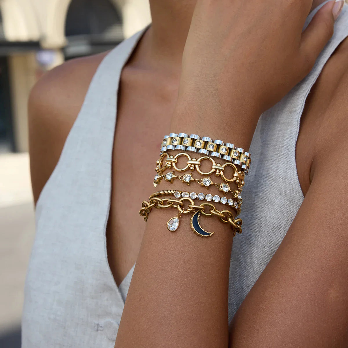 Stainless Steel Rhinestone Water Drop Pendant