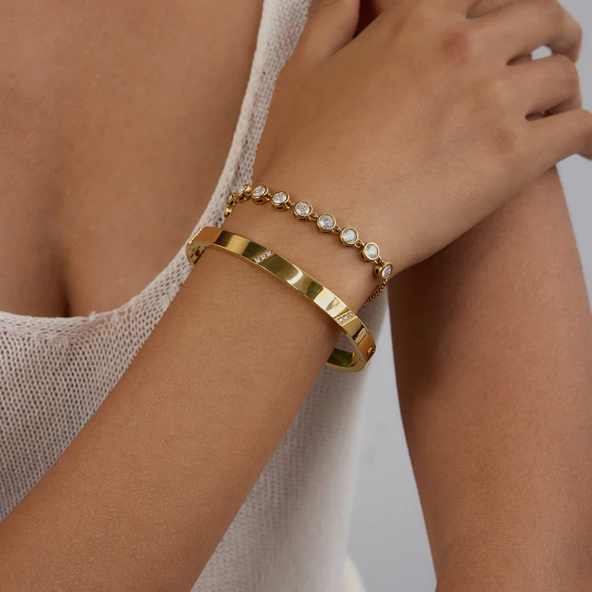 Stainless Steel Round Zircon Tennis Chain Bracelet