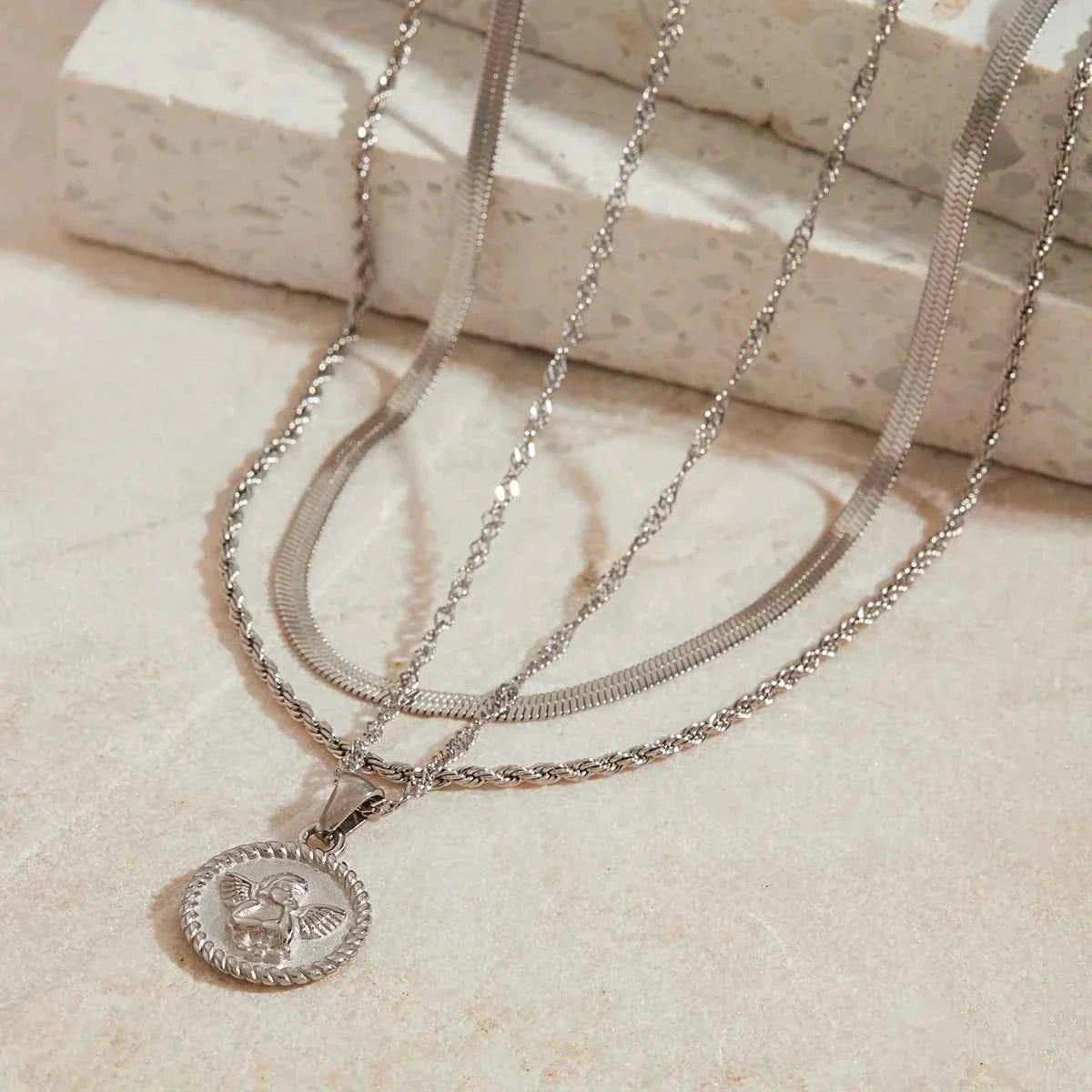 Stainless Steel Silver Color Angel Pendant Necklace