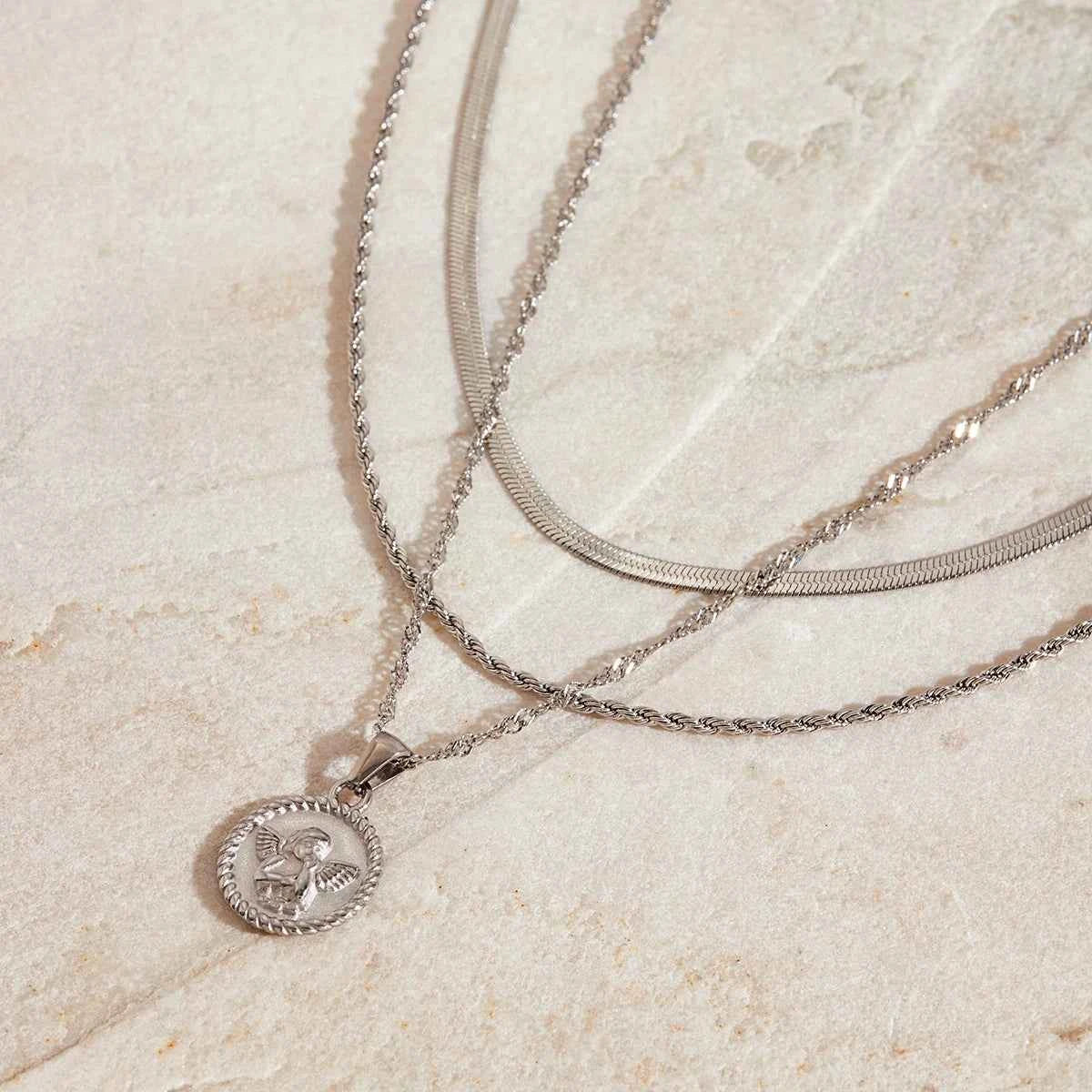 Stainless Steel Silver Color Angel Pendant Necklace