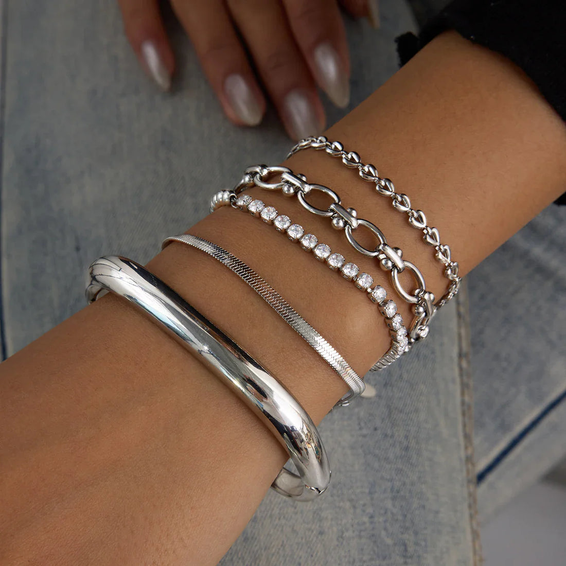 Stainless Steel Silver Color Buckle Square Vintage Bracelet