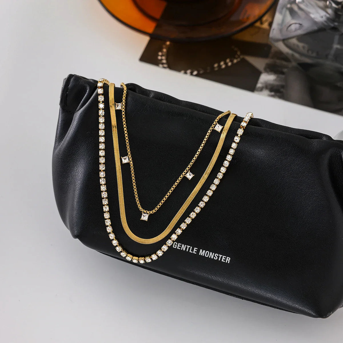 Stainless Steel Square White Zircon Pendant Necklace - JDN0306016