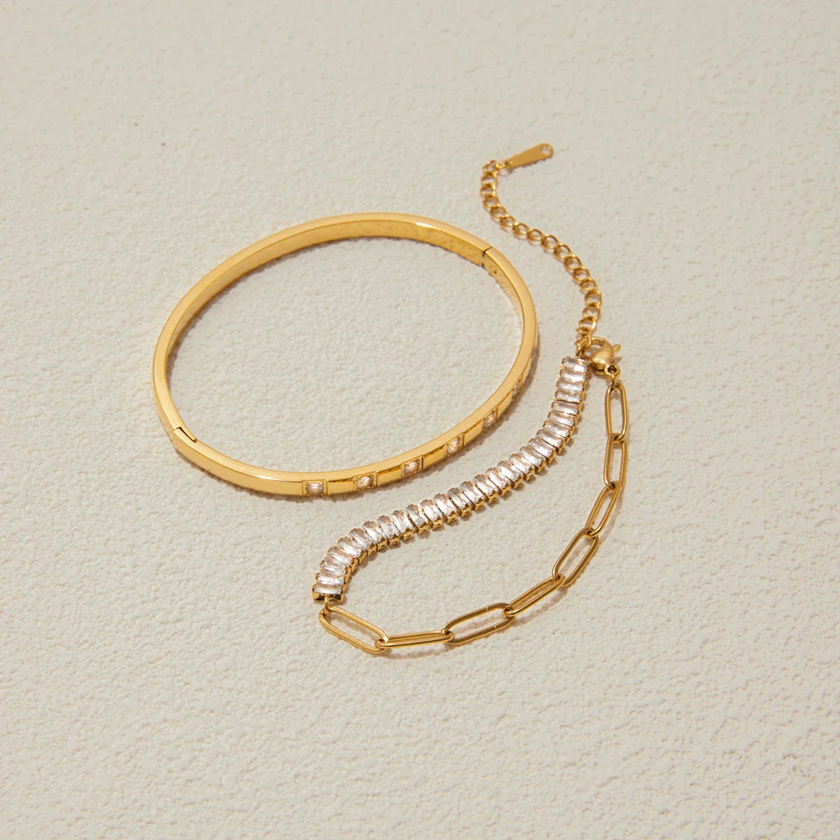 Stainless Steel Square Zircon Paper Clip Chain Tennis Bracelet