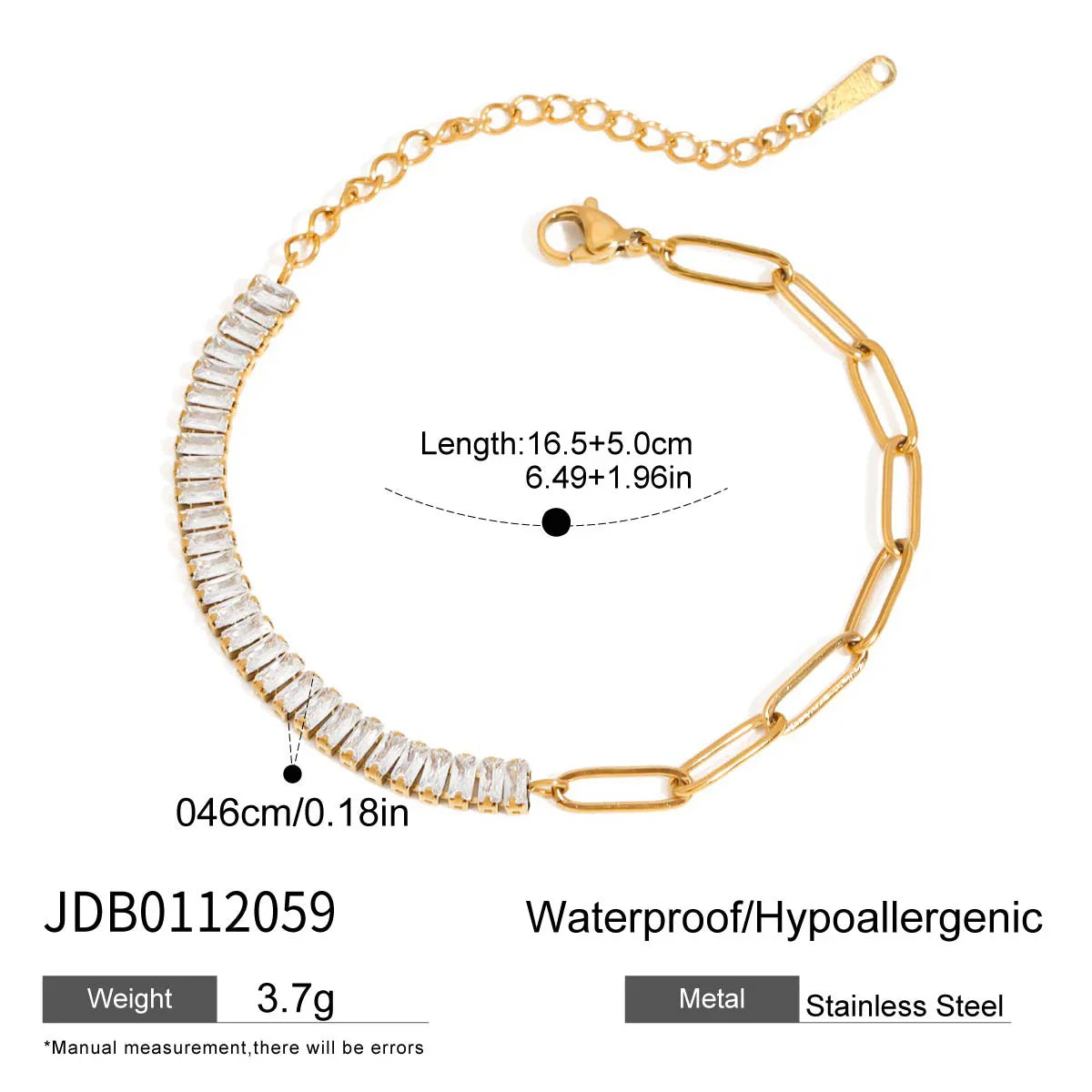 Stainless Steel Square Zircon Paper Clip Chain Tennis Bracelet - JDB0112059