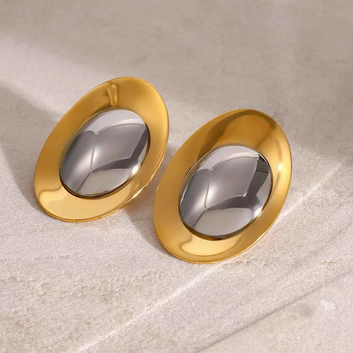 Stainless Steel Statement Silver Color Gold Color Stud Earrings