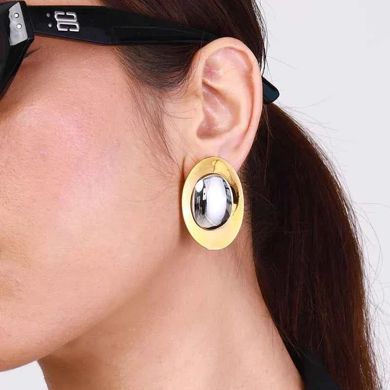 Stainless Steel Statement Silver Color Gold Color Stud Earrings