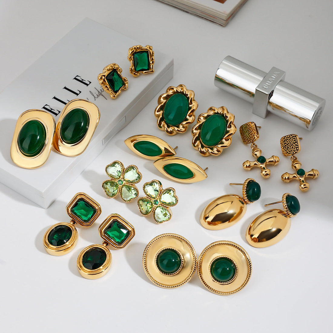 Stainless Steel Studs Ornament Green Agate - electronic accessories