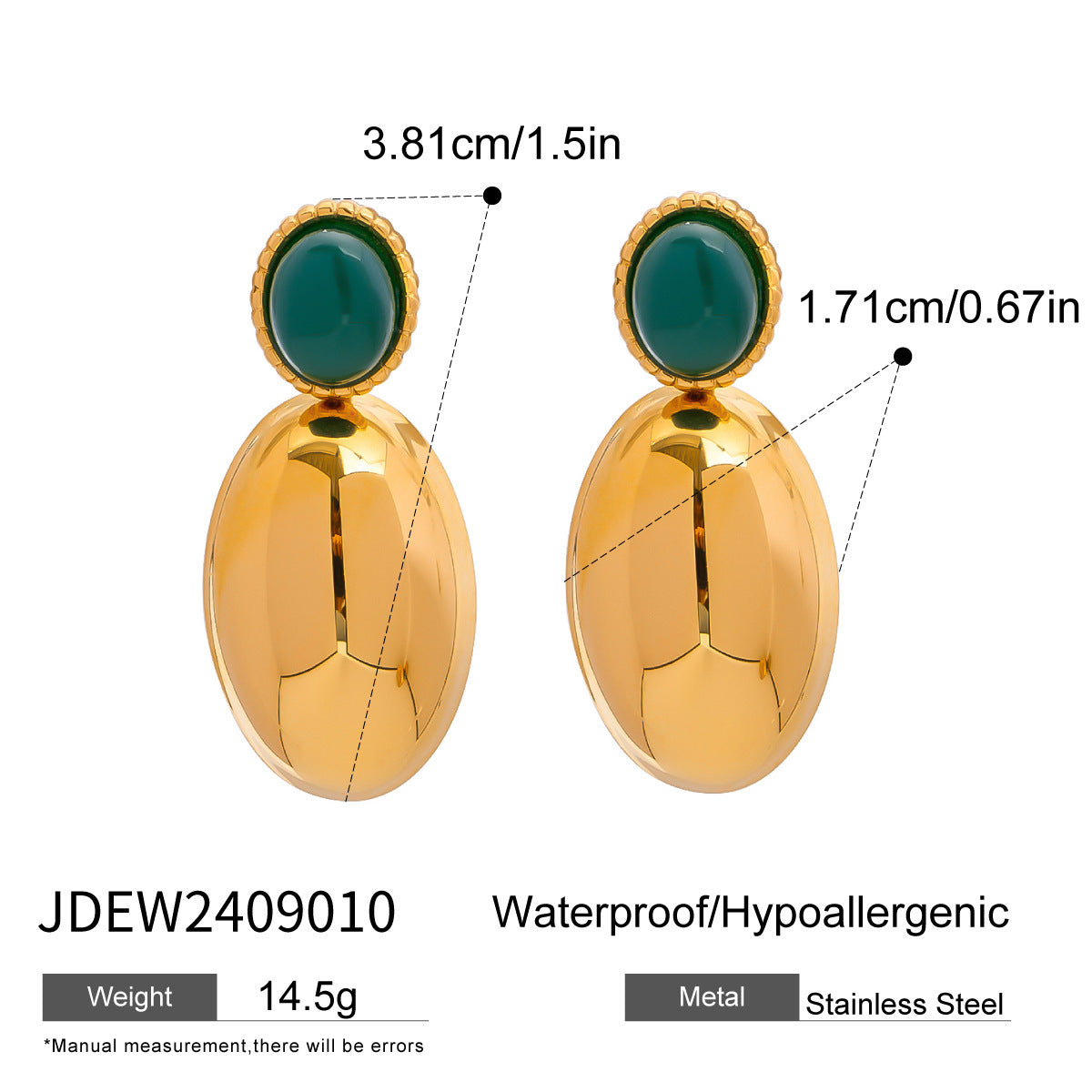 Stainless Steel Studs Ornament Green Agate - JDEW2409010 - electronic accessories