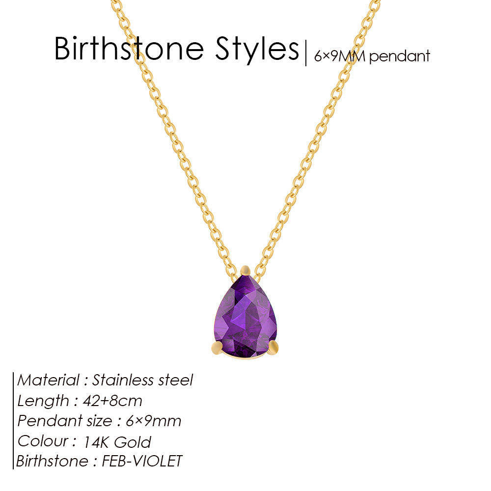 Stainless Steel Stylish Water Drop Zircon Necklace - 2 Months / Gold - electronic accessories