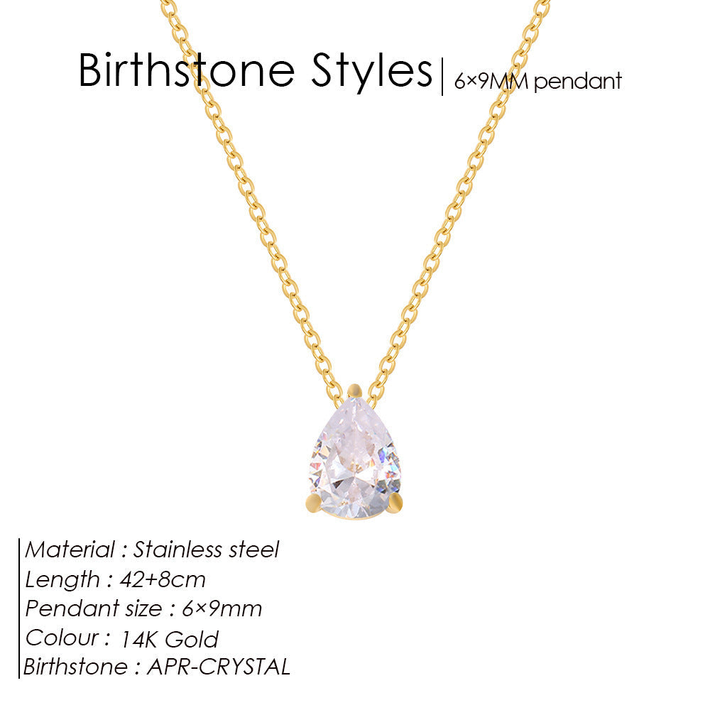 Stainless Steel Stylish Water Drop Zircon Necklace - April / Gold - electronic accessories