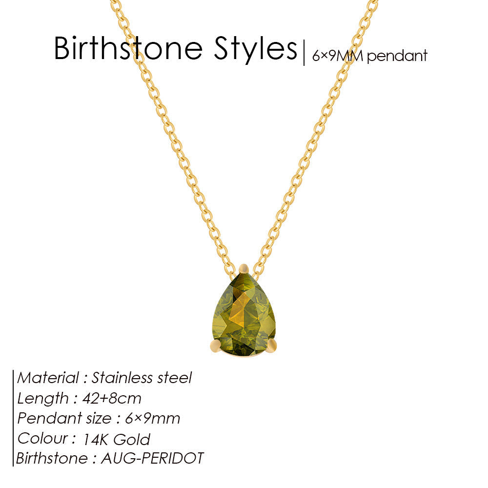 Stainless Steel Stylish Water Drop Zircon Necklace - August / Gold - electronic accessories