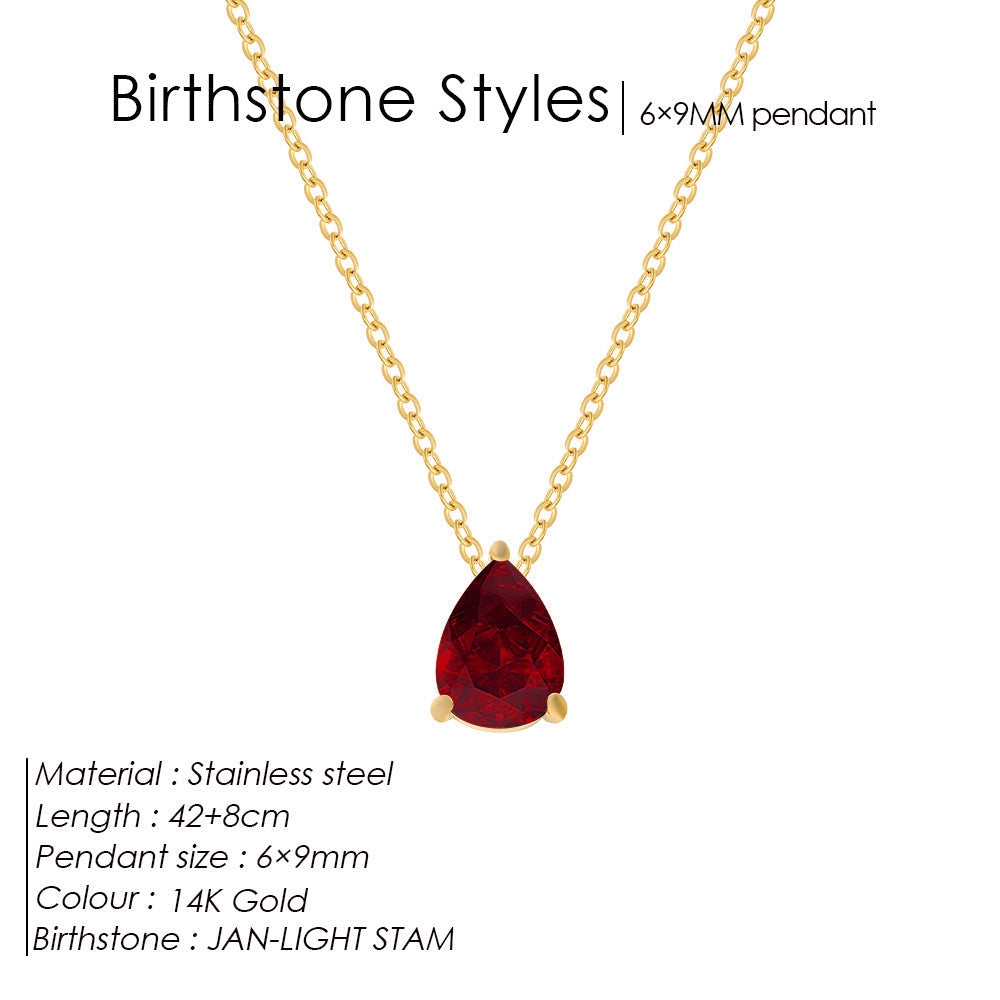 Stainless Steel Stylish Water Drop Zircon Necklace - January / Gold - electronic accessories
