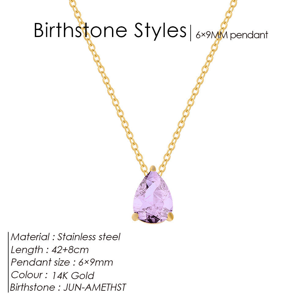 Stainless Steel Stylish Water Drop Zircon Necklace - June / Gold - electronic accessories