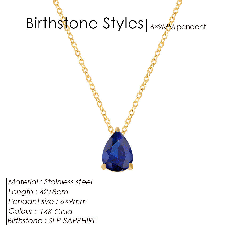 Stainless Steel Stylish Water Drop Zircon Necklace - September / Gold - electronic accessories