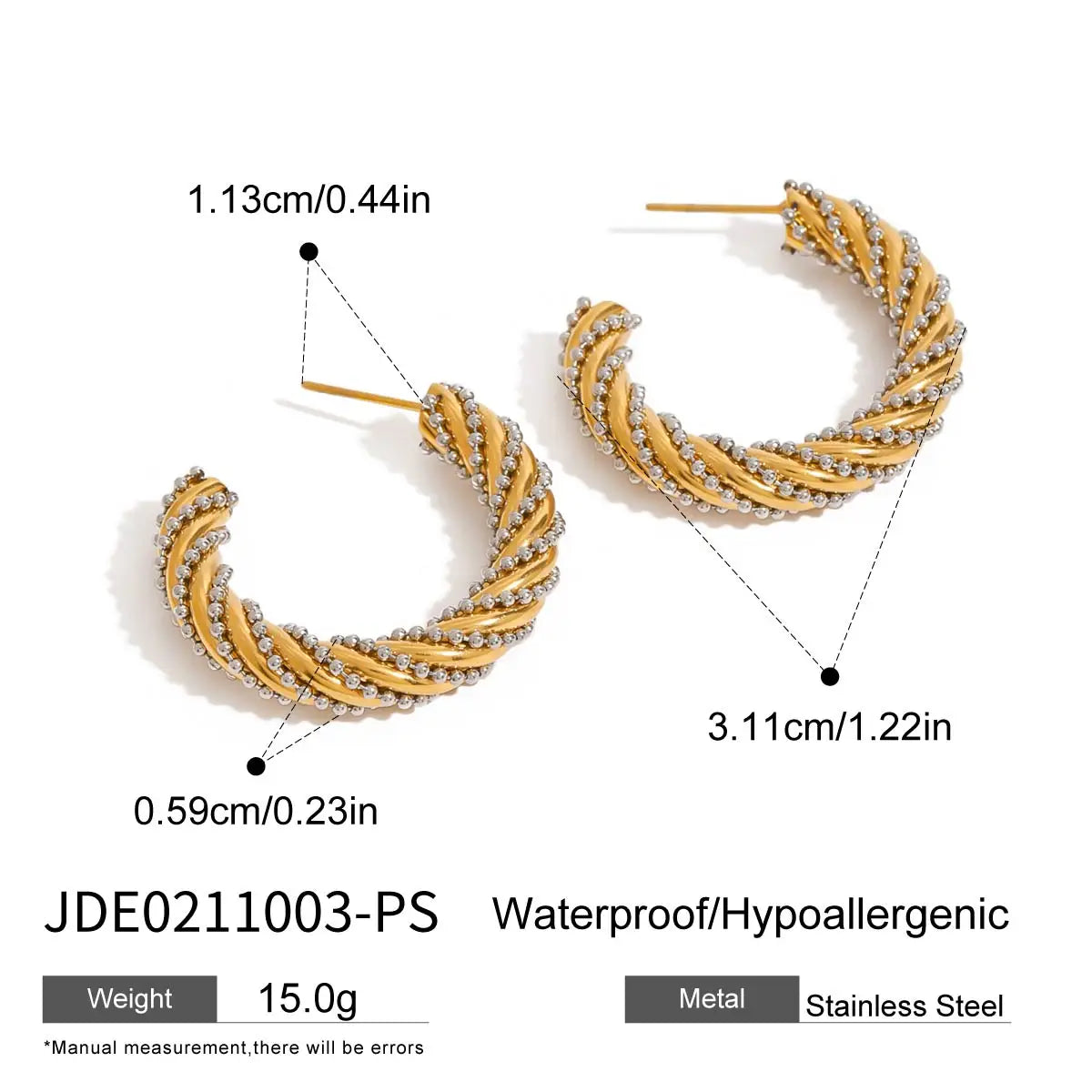 Stainless Steel Two color Fried Dough Twists Earrings - JDE0211003-PS