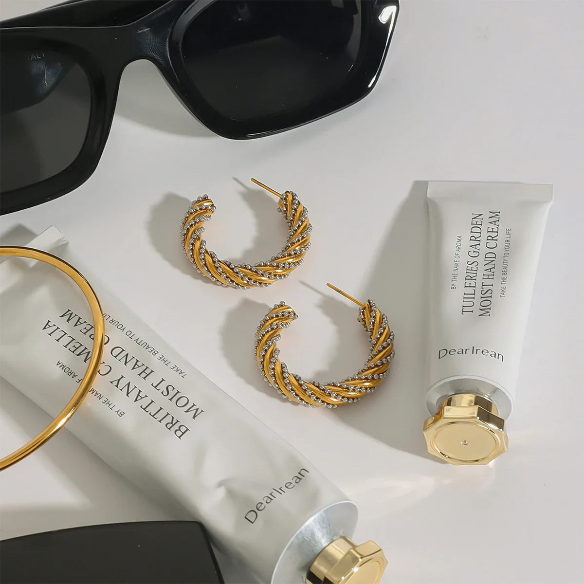 Stainless Steel Two color Fried Dough Twists Earrings - JDE0211003-PS