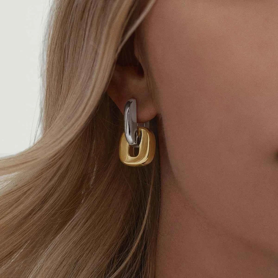 Stainless Steel Two tone Oval Splicing Earrings