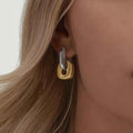 Stainless Steel Two tone Oval Splicing Earrings