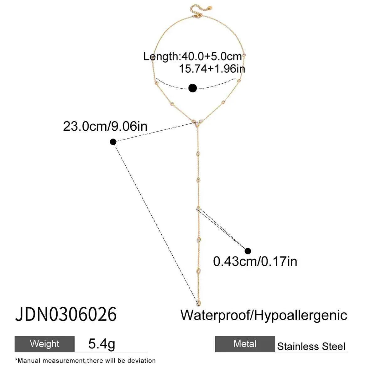 Stainless Steel Water Droplet Shaped White Zircon Y-shaped Chain