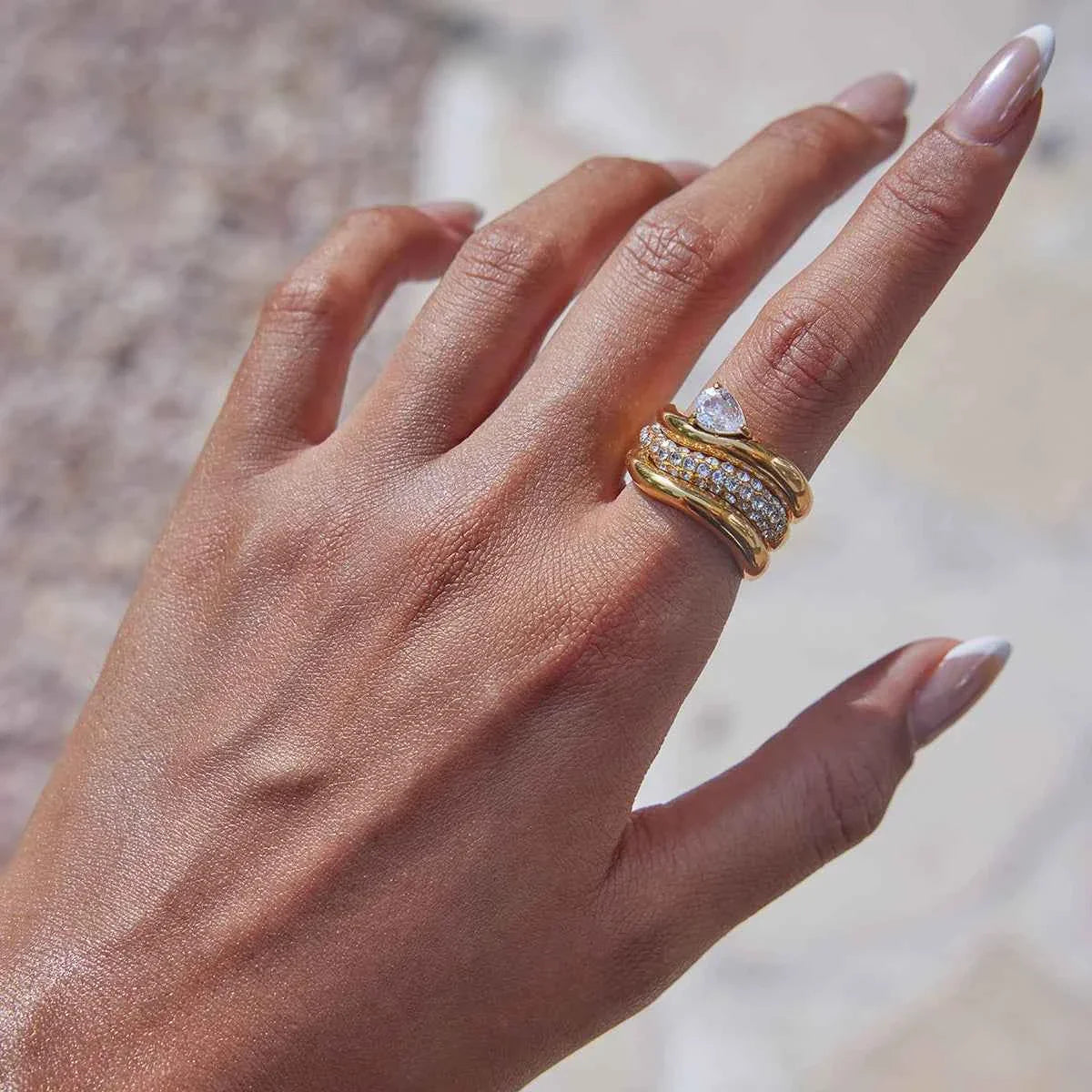 Stainless Steel White Zircon Wave Ring