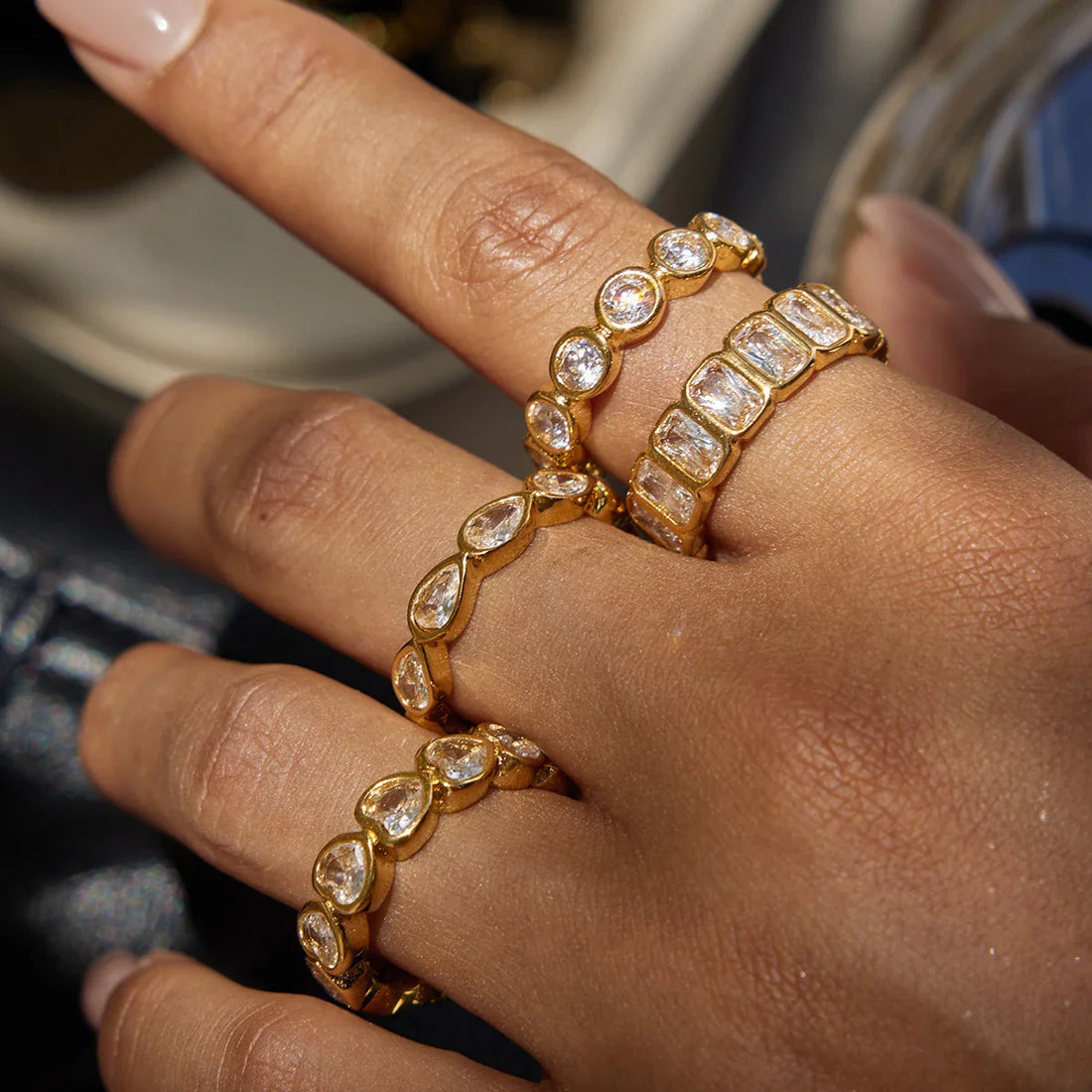 Stainless Steel Zircon Water Drop shaped Sparkling Ring