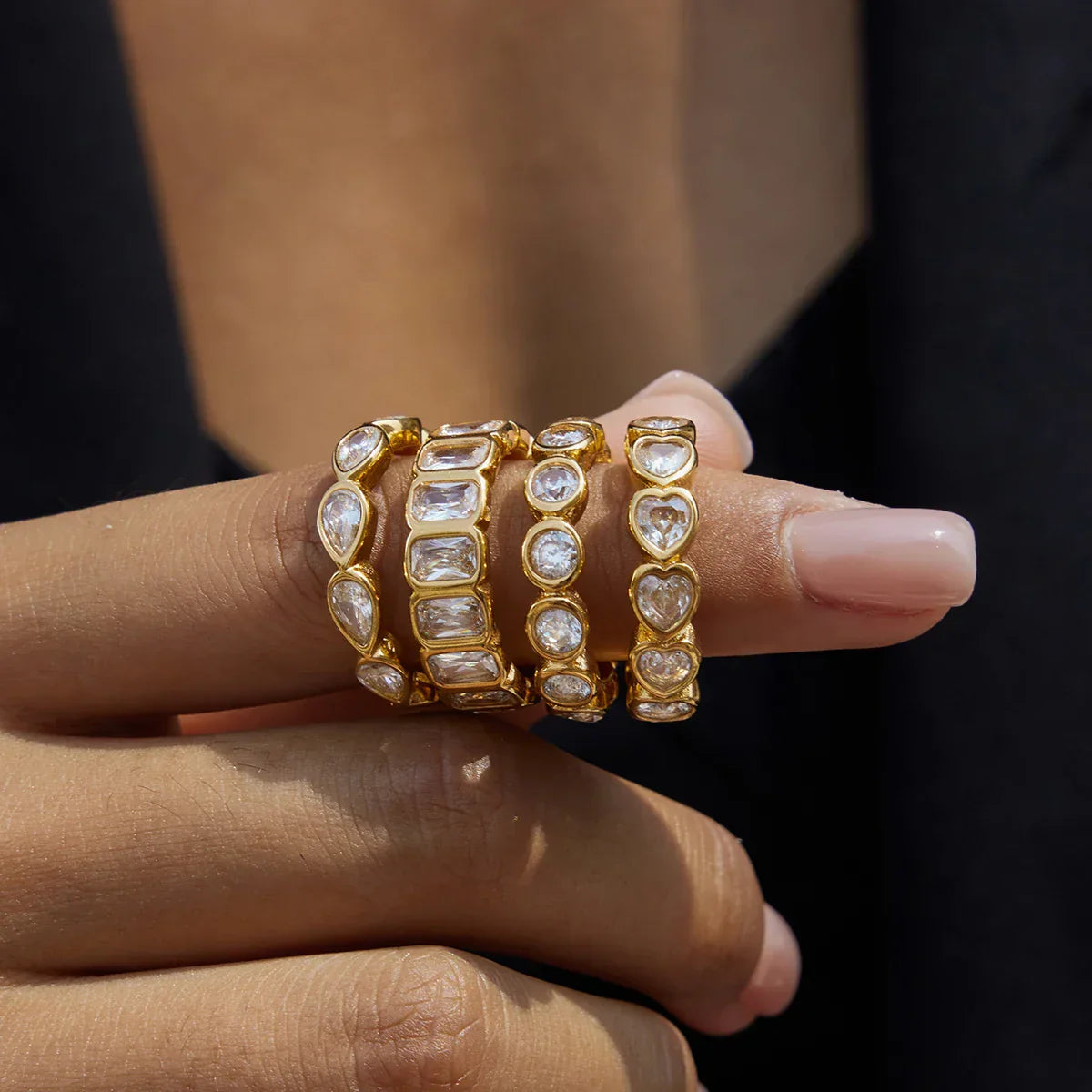 Stainless Steel Zircon Water Drop shaped Sparkling Ring