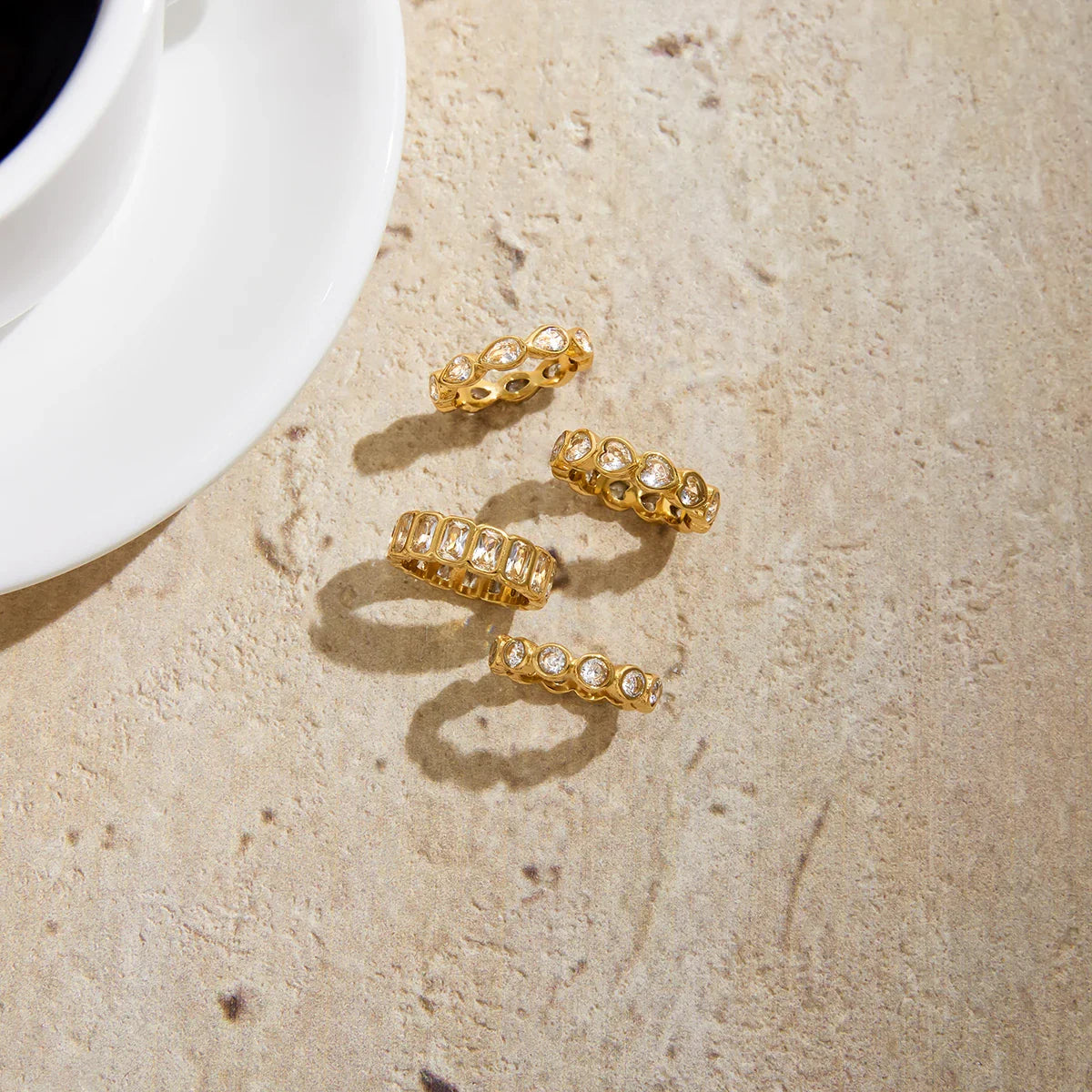 Stainless Steel Zircon Water Drop shaped Sparkling Ring