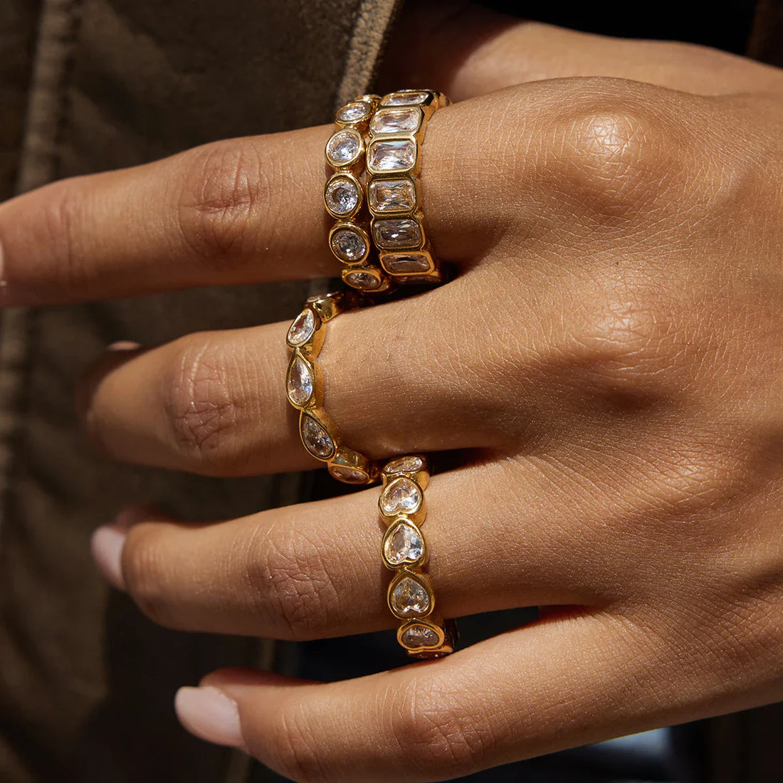 Stainless Steel Zircon Water Drop shaped Sparkling Ring