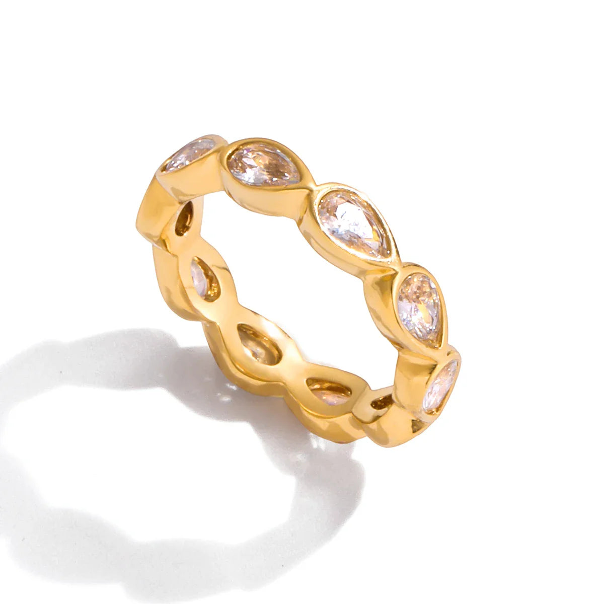 Stainless Steel Zircon Water Drop shaped Sparkling Ring - JDR0105009 / 8