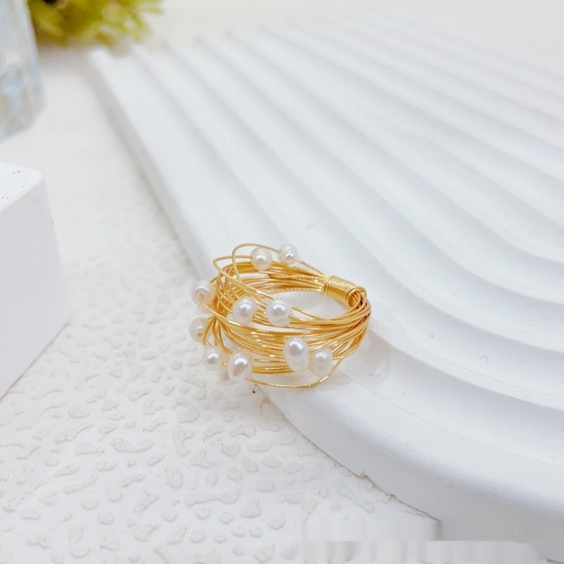 Starry Sky Winding Tourmaline Pearl Ring - Yellow - electronic accessories