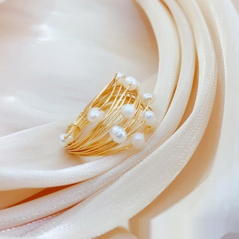 Starry Sky Winding Tourmaline Pearl Ring - Yellow - electronic accessories