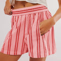 Straight Striped Casual Pockets Beach Shorts - RD / L