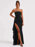 Strapless Backless High Split Maxi Dress For Women Black - Other
