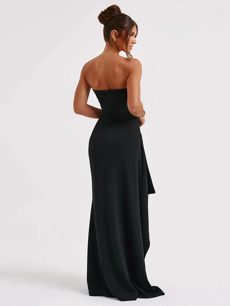 Strapless Backless High Split Maxi Dress For Women Black - Other