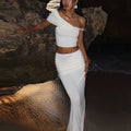 Strapless Long Dress Two Piece Fashion Elegant Solid Sleeveless Top Tight Set
